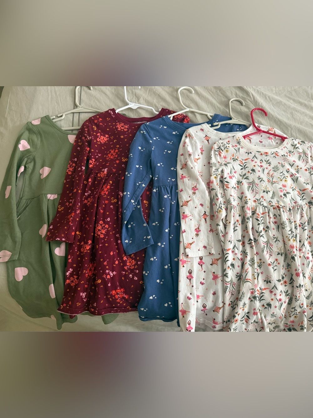 5T, 5 pieces - Kids Long Sleeve Floral & Print Dress - Multi Color